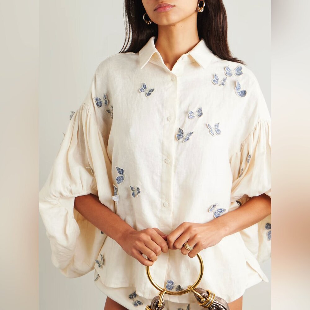AGUA BY AGUA BENDITA Agar Caracola appliquéd gathered linen shirt